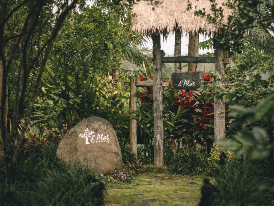 Authentic Indonesian restaurant in Bali D’Alas Restaurant Ubud with forest dining atmosphere overlooking lush jungle
